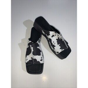 ASOS Design Flatform Platform Slide Black Cow Print Suede Women's 40 Sandals